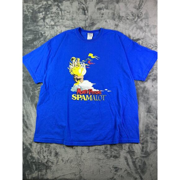 VINTAGE Monty Pythons Men T-Shirt 2XL Blue Spamalot Graphic‎ Crew Neck Tee - Picture 1 of 7